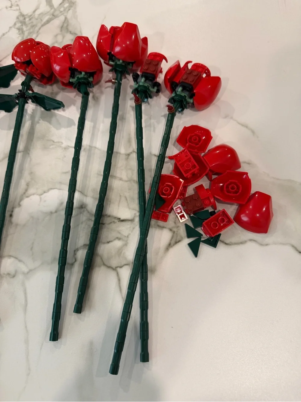 Lego Red Rose Stems with Dark Green Leaves
